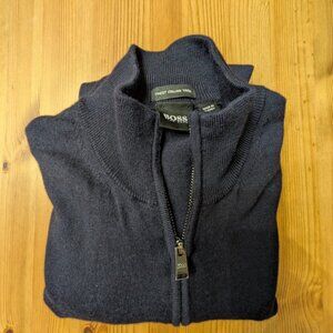 Hugo Boss Navy Blue Finest Italian Yarn Wool Cardigan Zip Medium